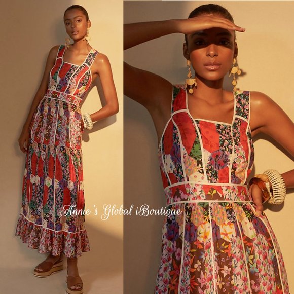 RARE NWT ANTHROPOLOGIE BHANUNI By JYOTI Square Neck Bohemian Maxi Dress. - Picture 3 of 16